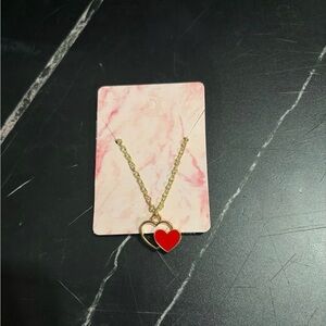 Gold-Tone Necklace with Red Heart Pendant - Women's Jewelry